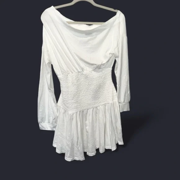Free People Free-Est Scorching Hot Ivory Mini Dress Smocked Off Shoulder Boho M - Picture 5 of 10